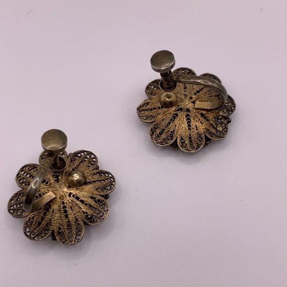 Vintage sterling silver gold plated vermeil screw back earrings - Picture 5 of 7